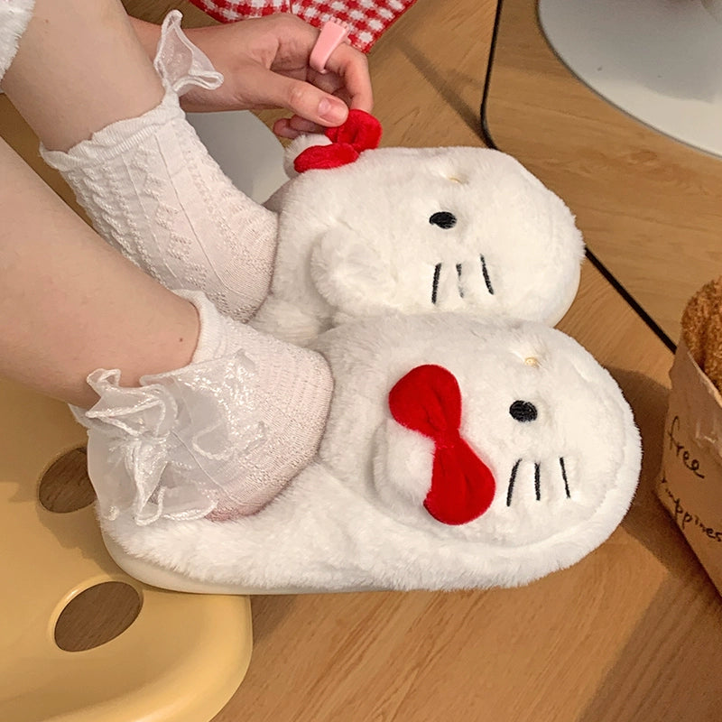 Hello Kitty Winter Warm Non-Slip Plush Fuzzy Cotton Slippers