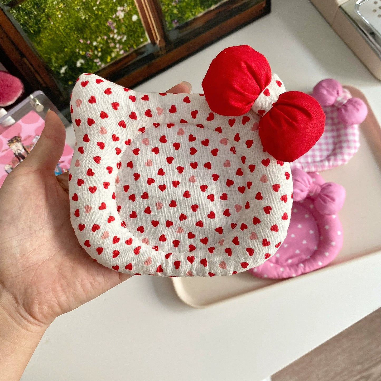 Hello Kitty Handmade Quilted Insulated Coasters Desktop Decoration