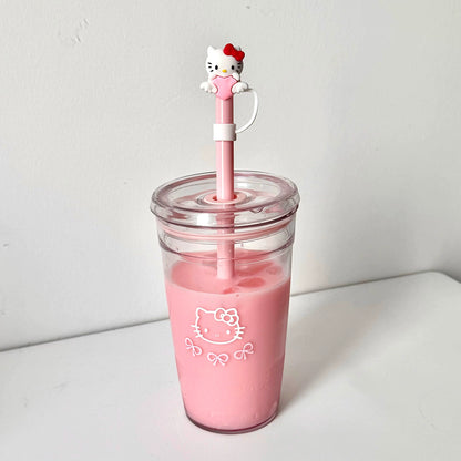 Hello Kitty Summer Plastic Cold Cup With Lid And 2 Straws On The Go Or At Home