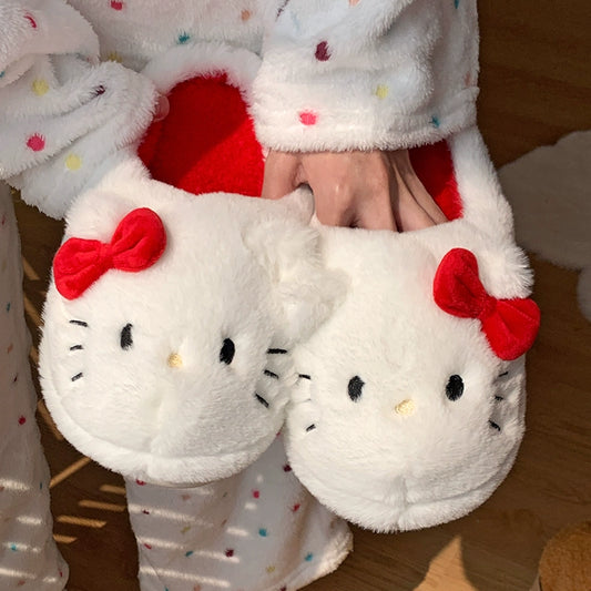 Hello Kitty Winter Warm Non-Slip Plush Fuzzy Cotton Slippers