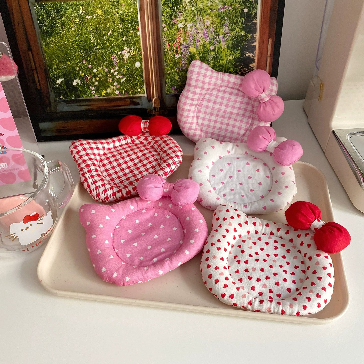 Hello Kitty Handmade Quilted Insulated Coasters Desktop Decoration
