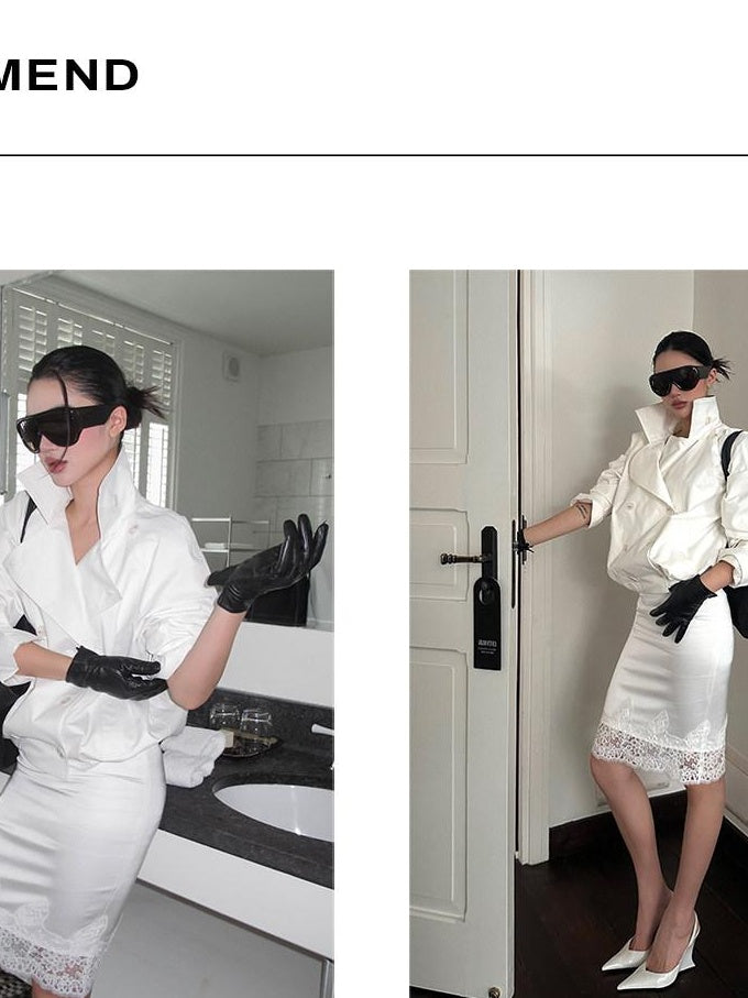 rovente Light Luxury Relaxed Button Stand Collar Long Sleeve Cotton Women Copped Jackets