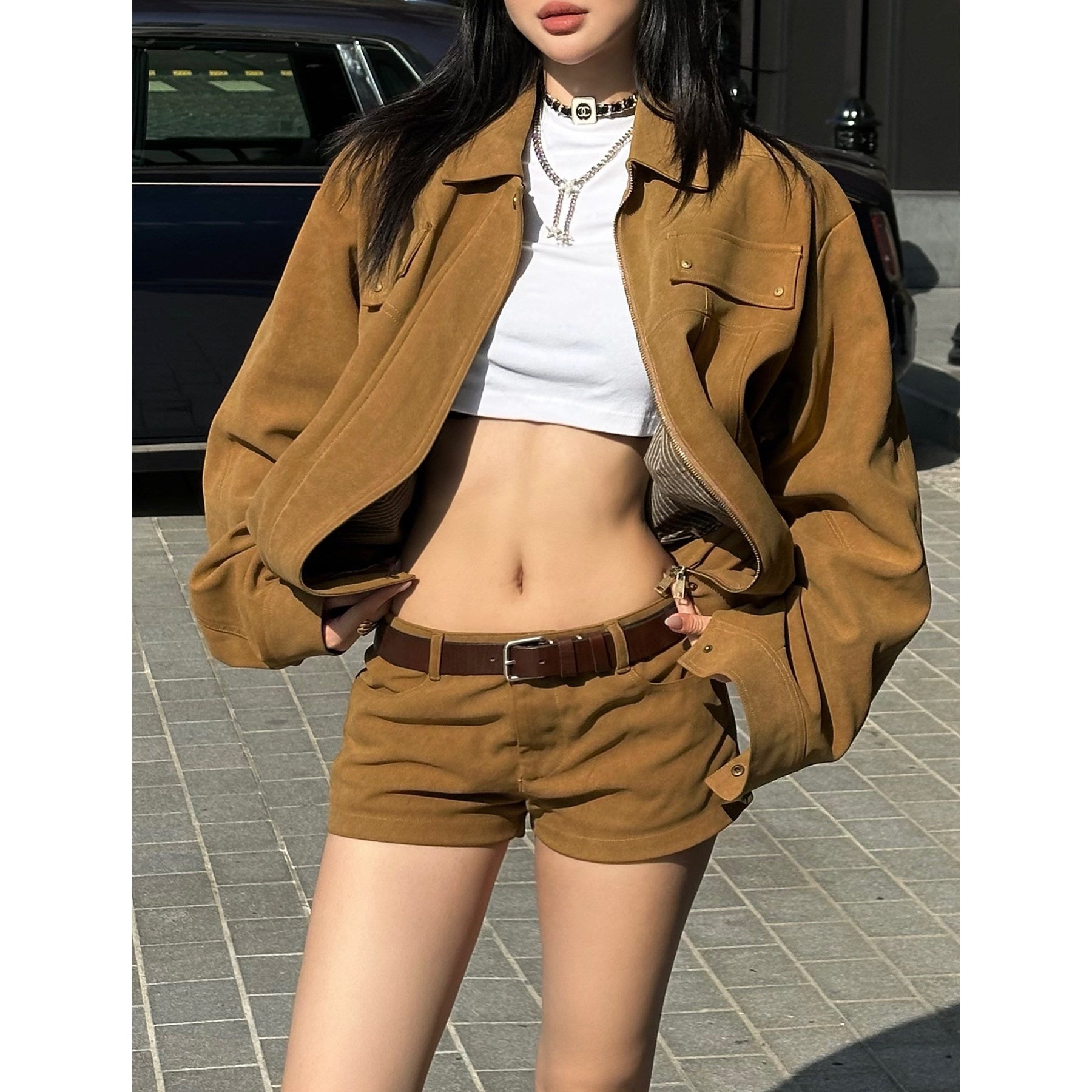 rovente_Viscose_Blend_Relaxed_Fit_Polo_Collar_Solid_Brown_Women_Commuter_Copped_Jackets_MISSTT