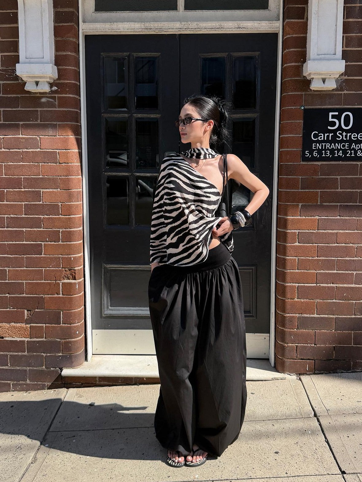 rovente Lyocell Blend Casual Minimal Elastic Waist Pockets Women Black Wide Leg Pants