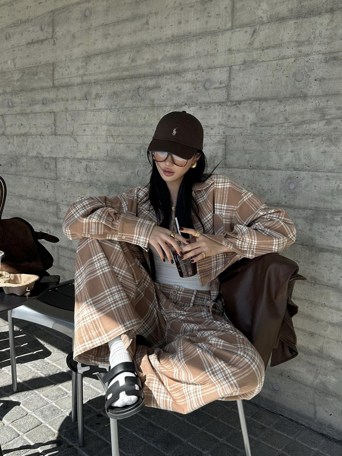 rovente 100 Percent Cotton Loose Plaid Button Long Sleeve Casual Women Top & Pants Sets