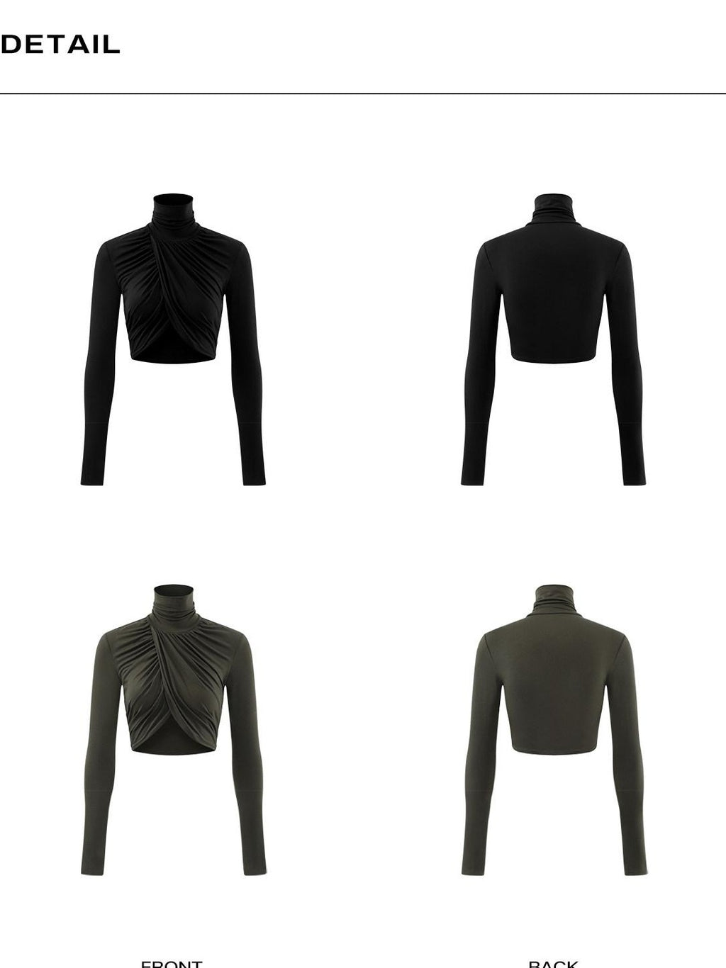 rovente Stretch Slim Fit High Neck Pleated Asymmetric Women Black Long Sleeve Cop Tops