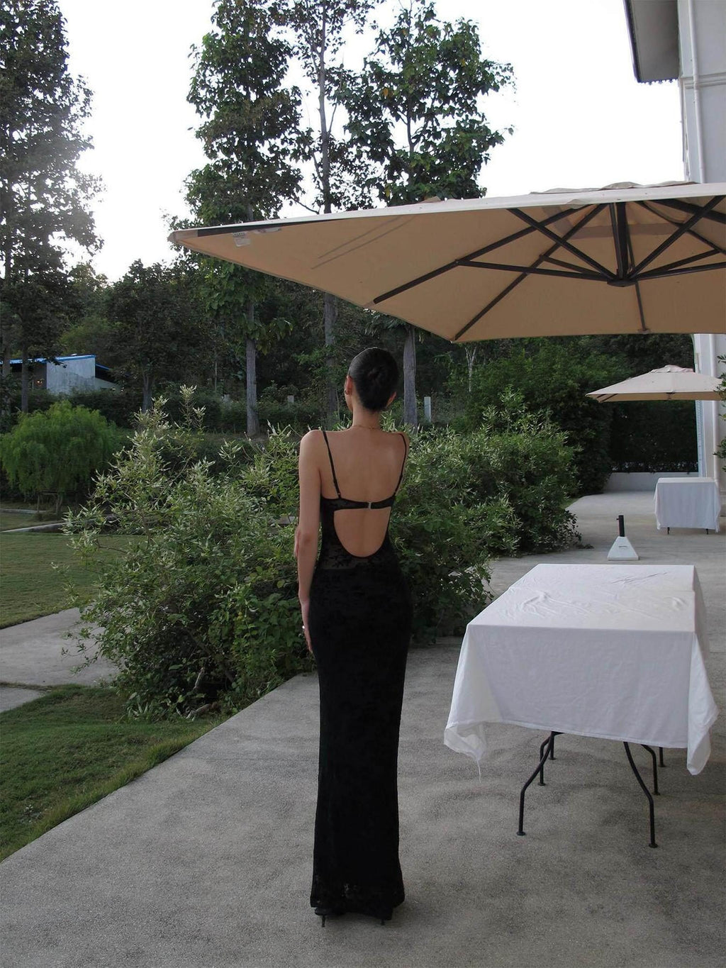rovente Elegant High Waist V-neck Sleeveless Bodycon Travel Black Stretch Maxi Desses