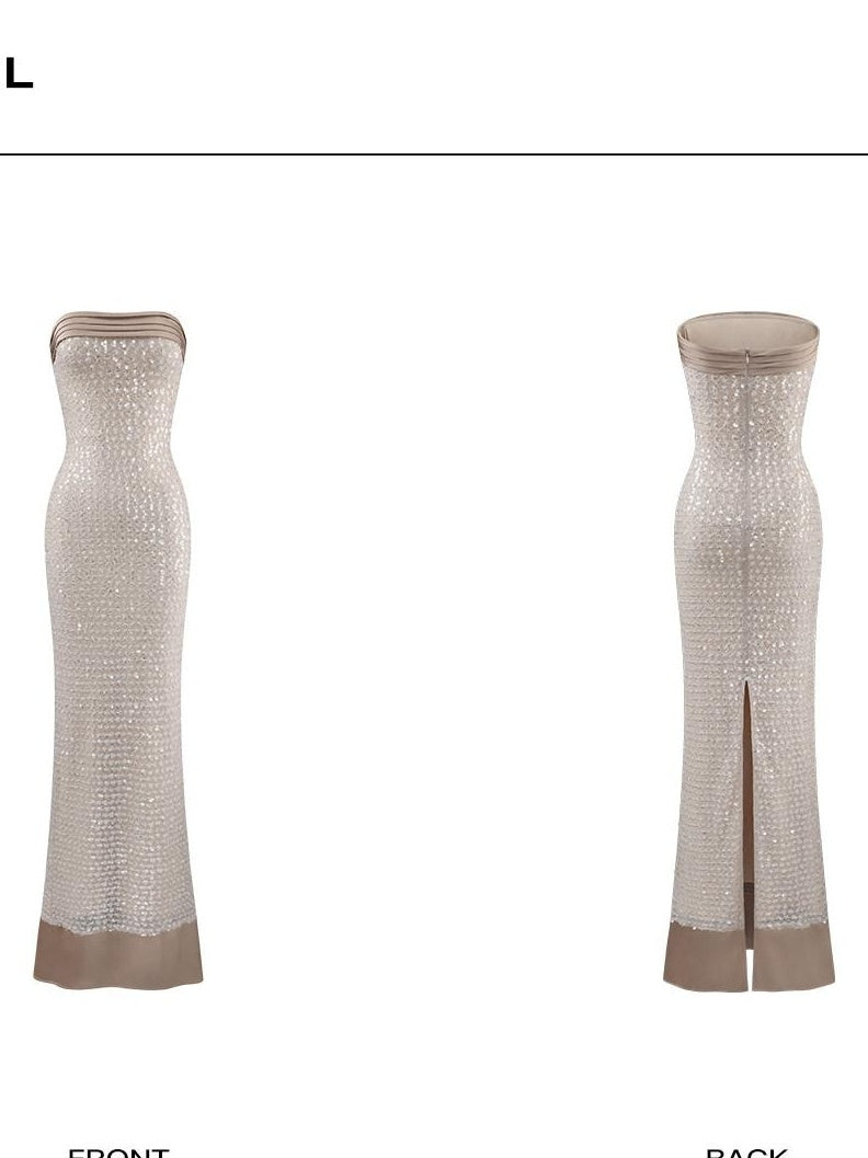 rovente Elegant Strapless Bodycon Zipper Natural Waist Apricot Party Maxi Desses