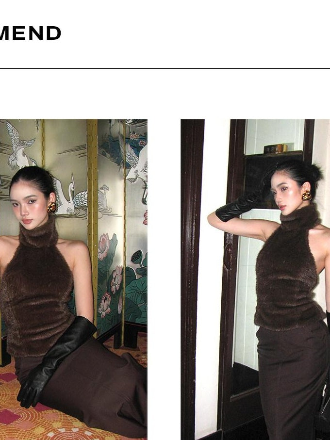 rovente Lined Back Slit Minimalist Low Waist Pencil Skirt With Pockets Brown Maxi Skits