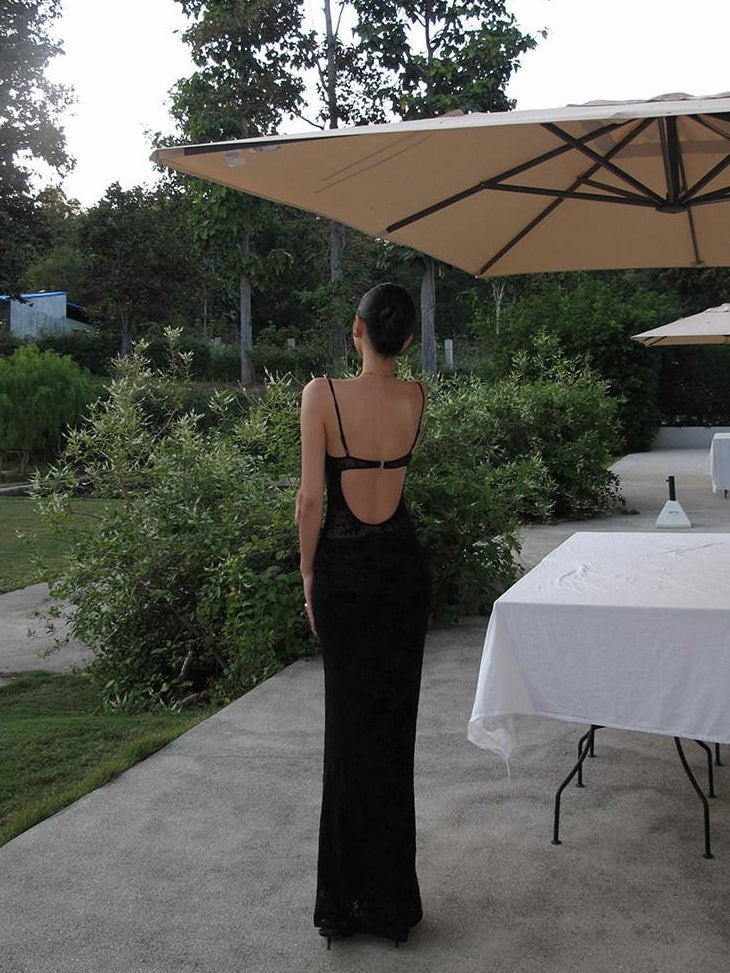 rovente Elegant High Waist V-neck Sleeveless Bodycon Travel Black Stretch Maxi Desses