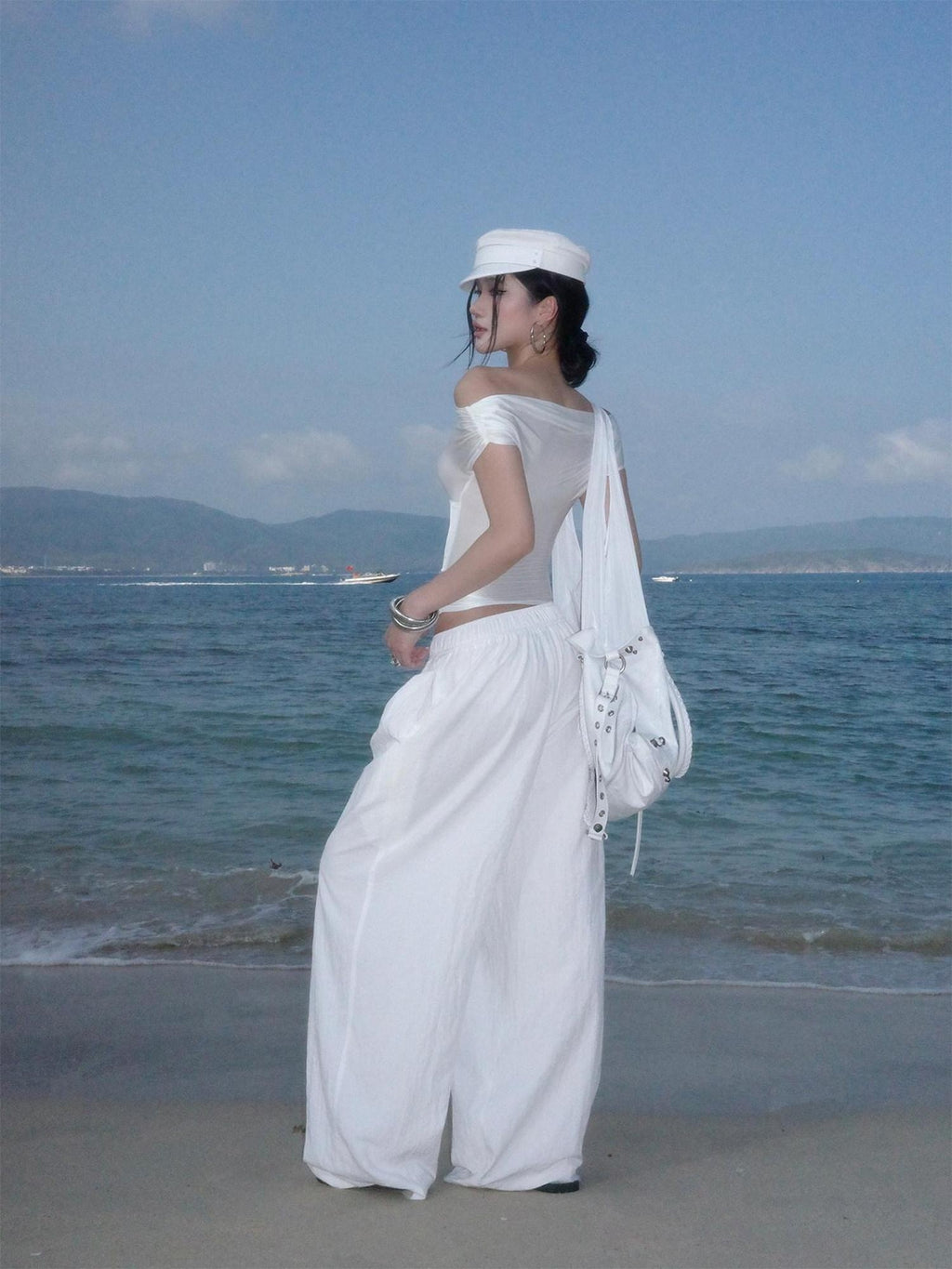 rovente Sexy Slim Tie Front Cropped White Bardot Top Women Travel Off Shoulde Cop Tops