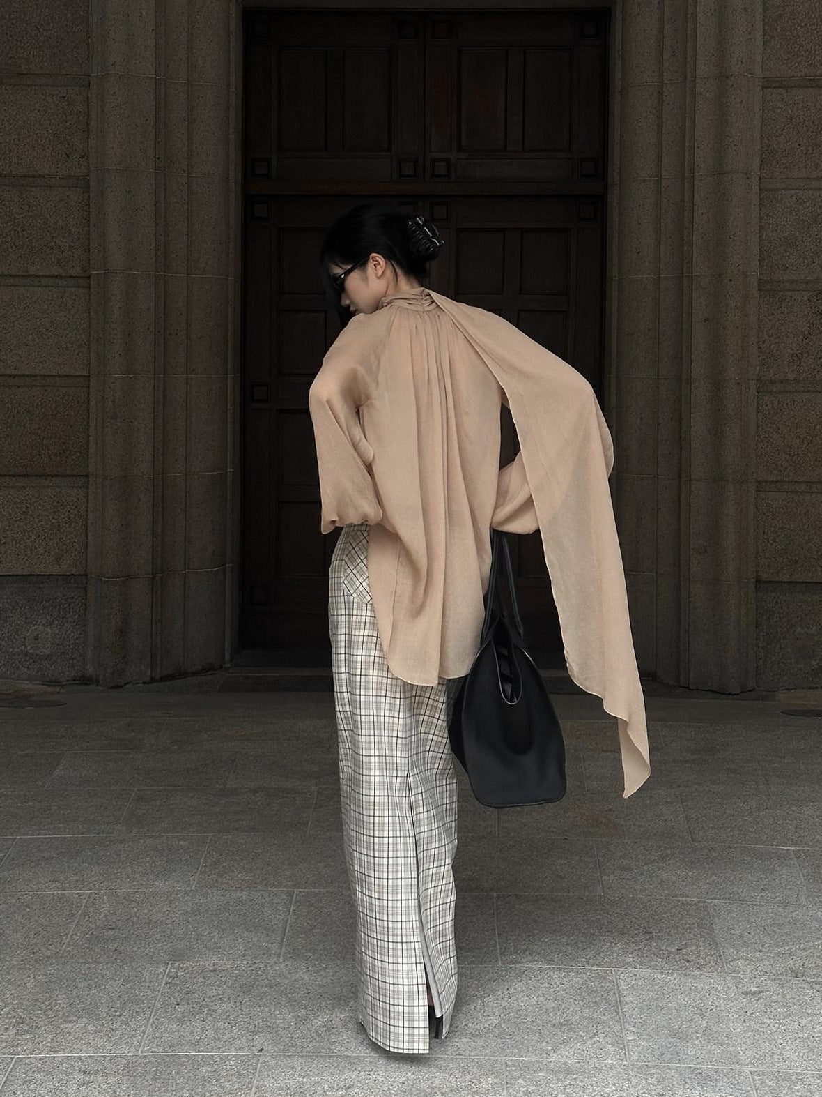 rovente Pure Cotton Mid Waist Straight Back Slit Zipper Casual Women Beige Maxi Skits