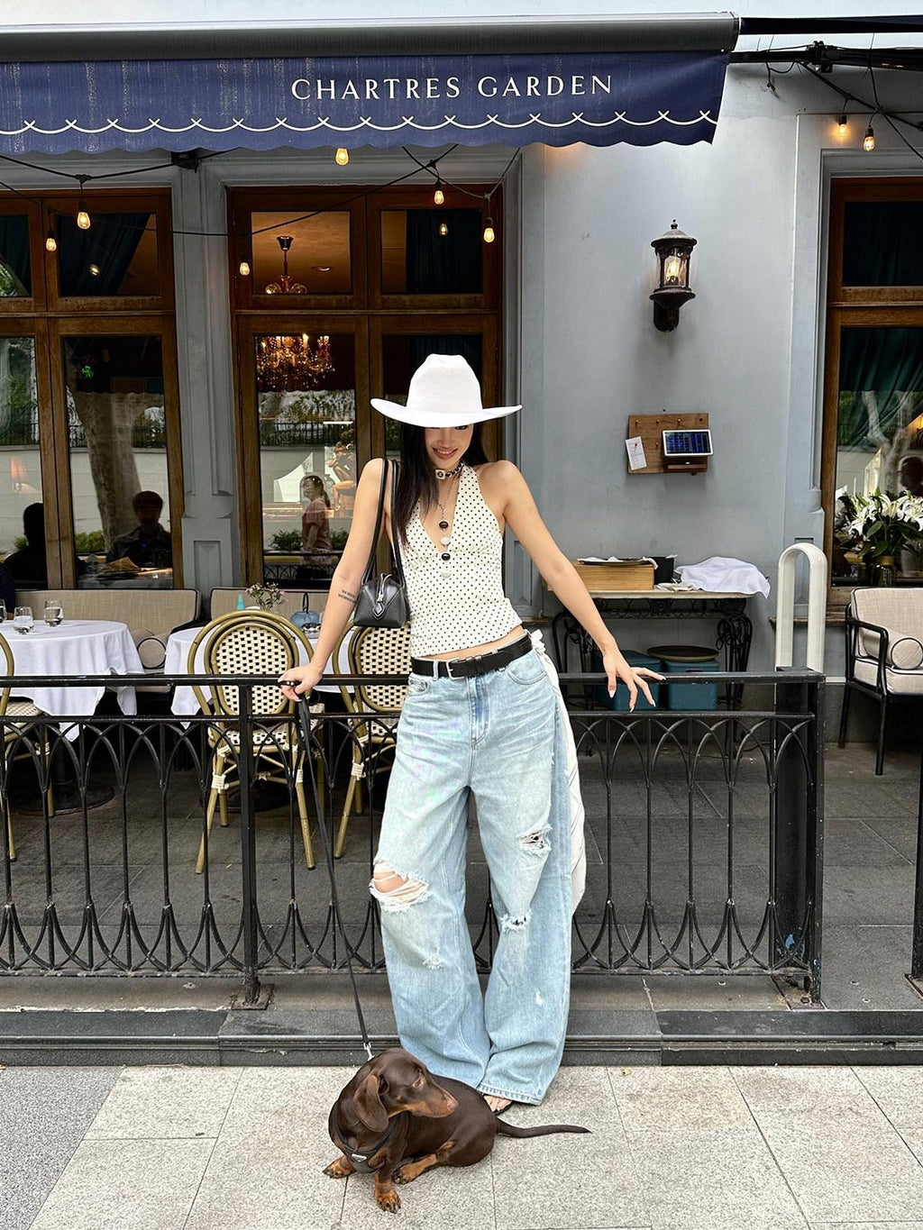 rovente Low Rise Distressed Loose Fit Casual Cotton Blue Women Wide Leg Jeans