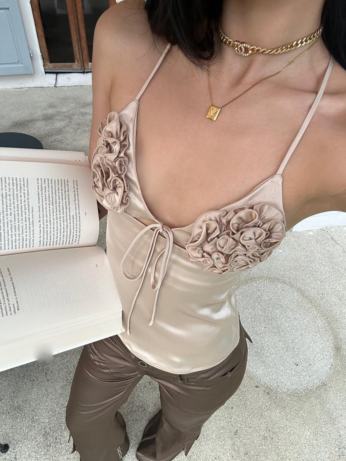 rovente Silky Acetate Slim Fit Original Design Short Solid Almond Camisoles