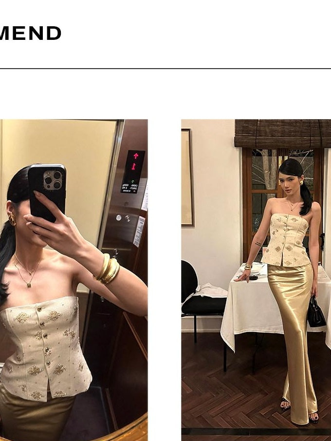 rovente Embroidered Cotton Strapless Slim Fit Elegant Women Party Travel Camisoles