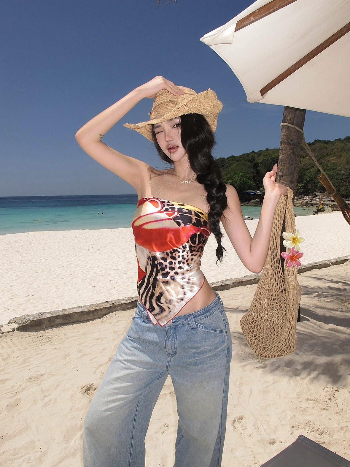 rovente 100 Percent Mulberry Silk Slim Animal Print Bandeau One Size Tube Tops