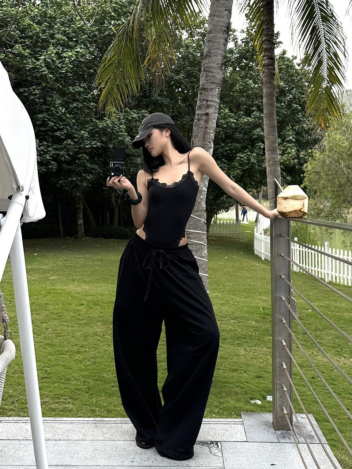 rovente Soft Cotton High Waist Loose Straight Office Black Staight Pants