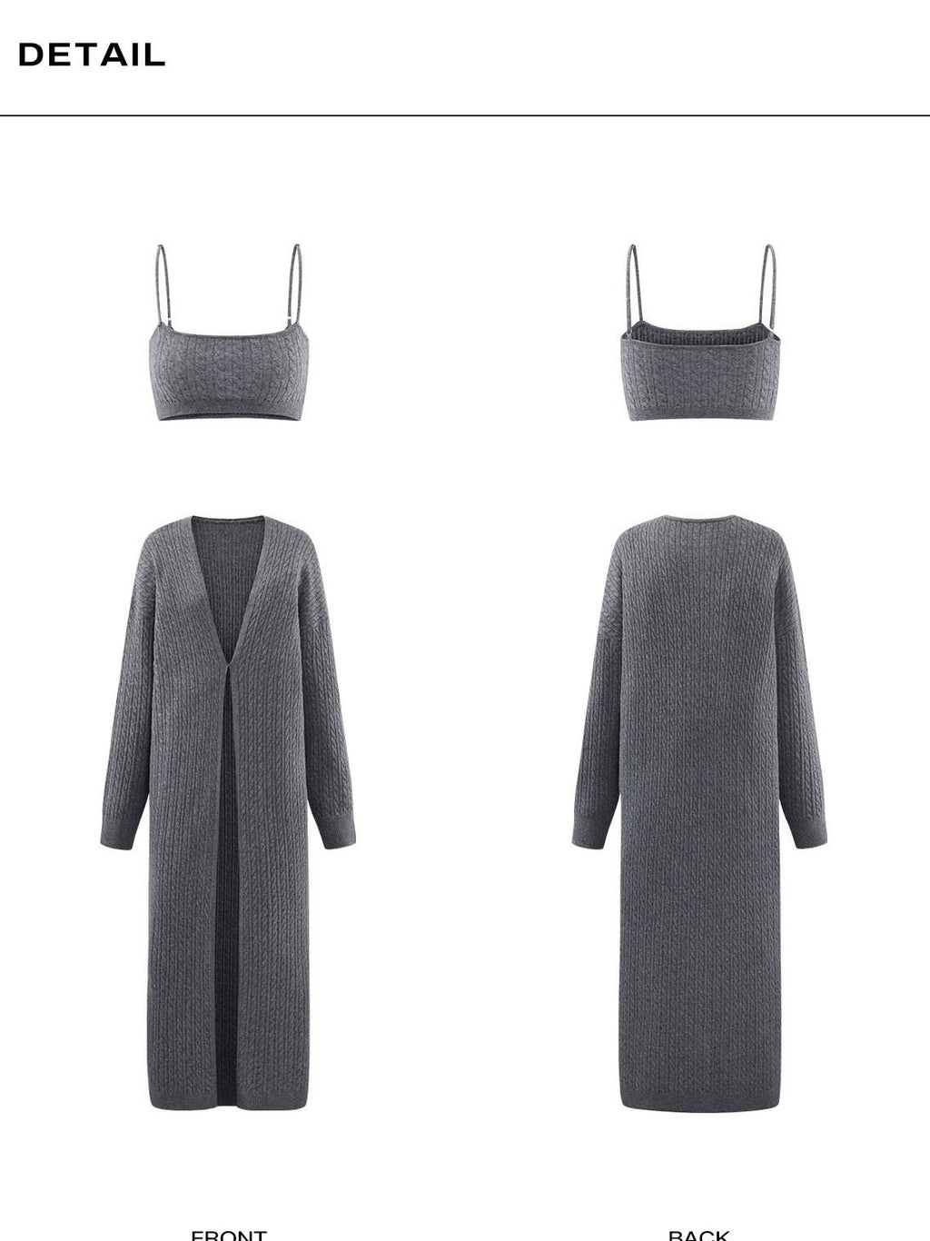 rovente Soft Wool Blend Minimalist Loose Longline Women Gray Knit Buttonless Cadigans