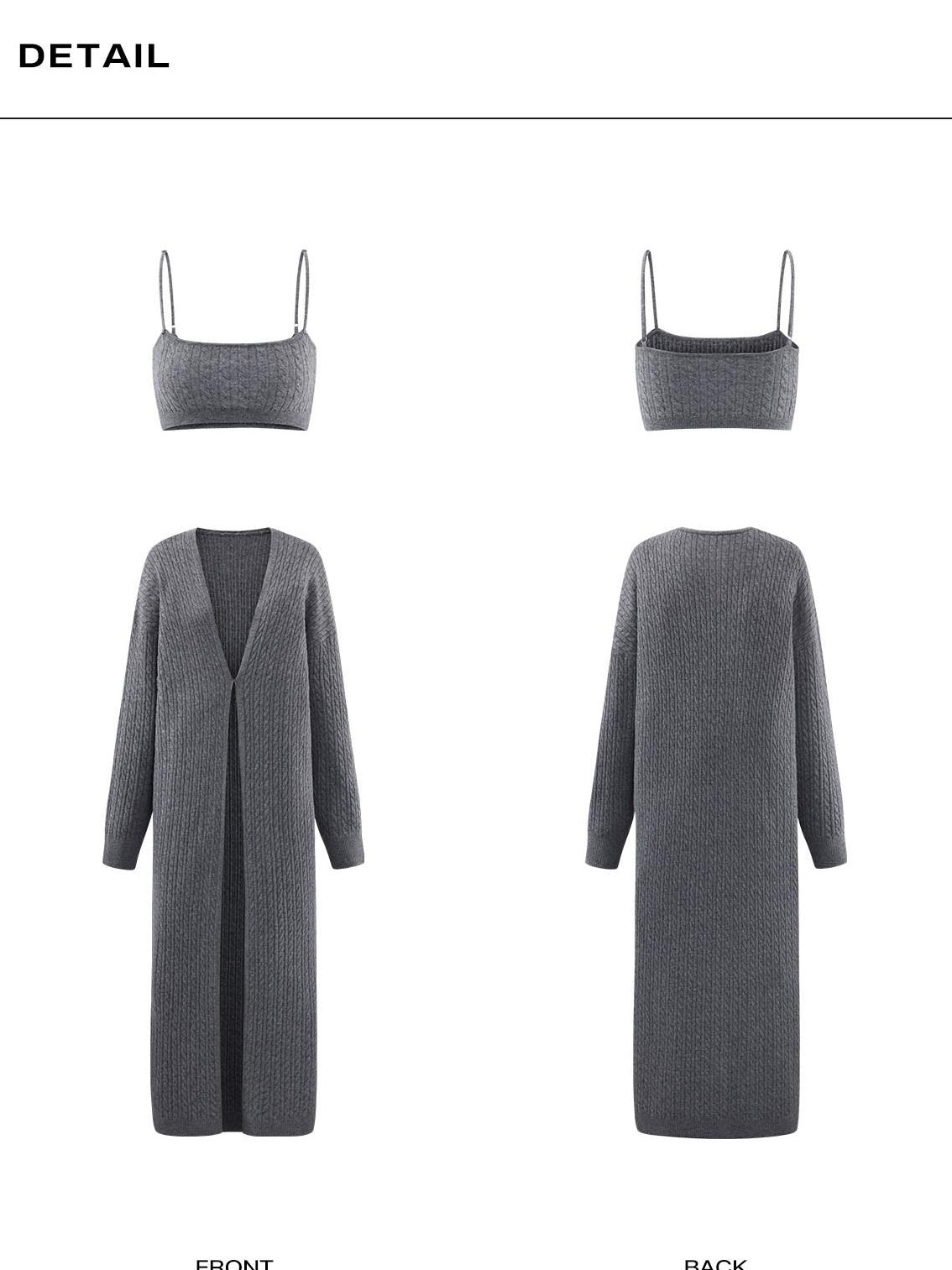 rovente Soft Wool Blend Minimalist Loose Longline Women Gray Knit Buttonless Cadigans