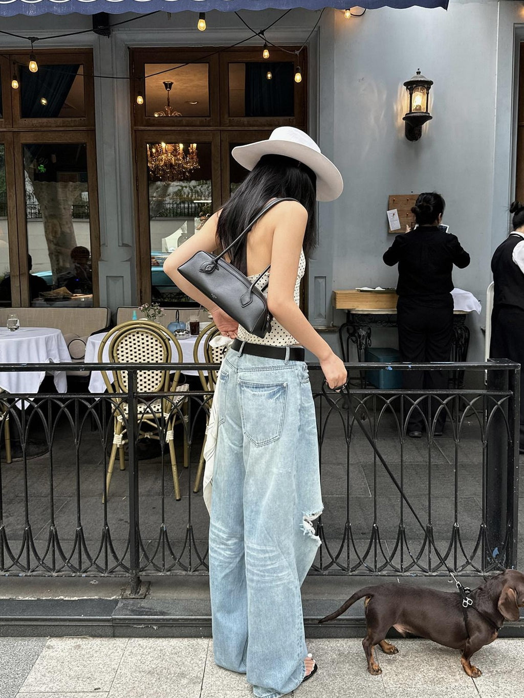 rovente Low Rise Distressed Loose Fit Casual Cotton Blue Women Wide Leg Jeans