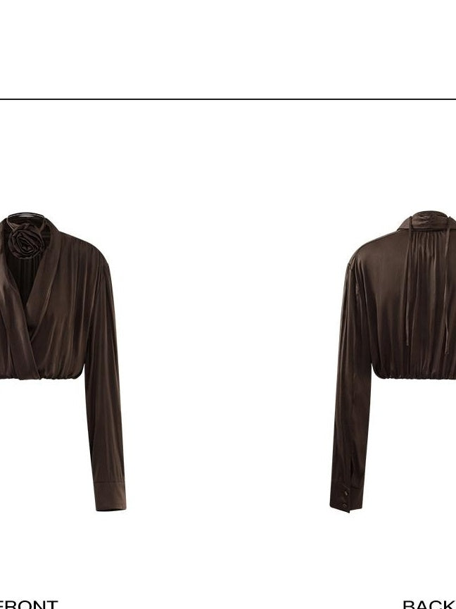 rovente Viscose V-neck Simple Straight Womens Brown Neck Floral Long Sleeve Cop Tops