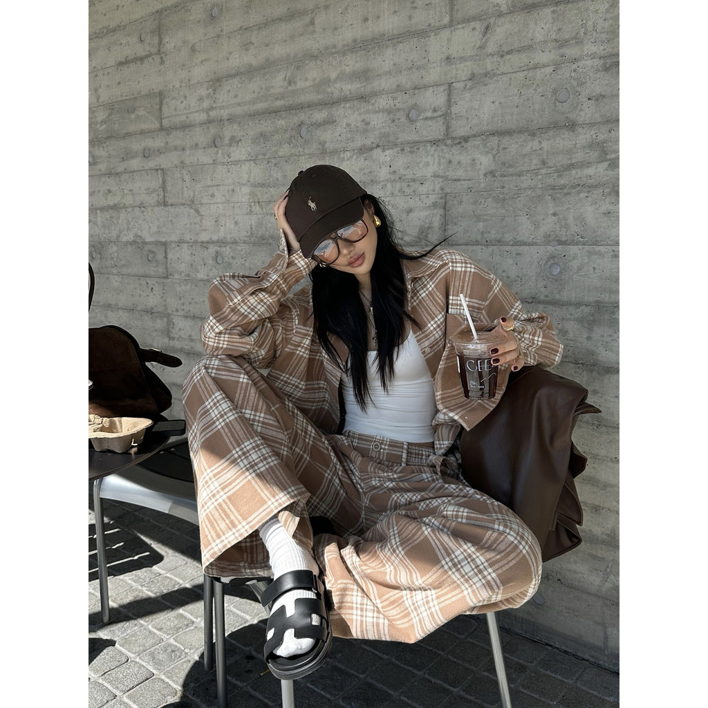 rovente_100_Percent_Cotton_Loose_Plaid_Button_Long_Sleeve_Casual_Women_Top_&_Pants_Sets_MISSTT