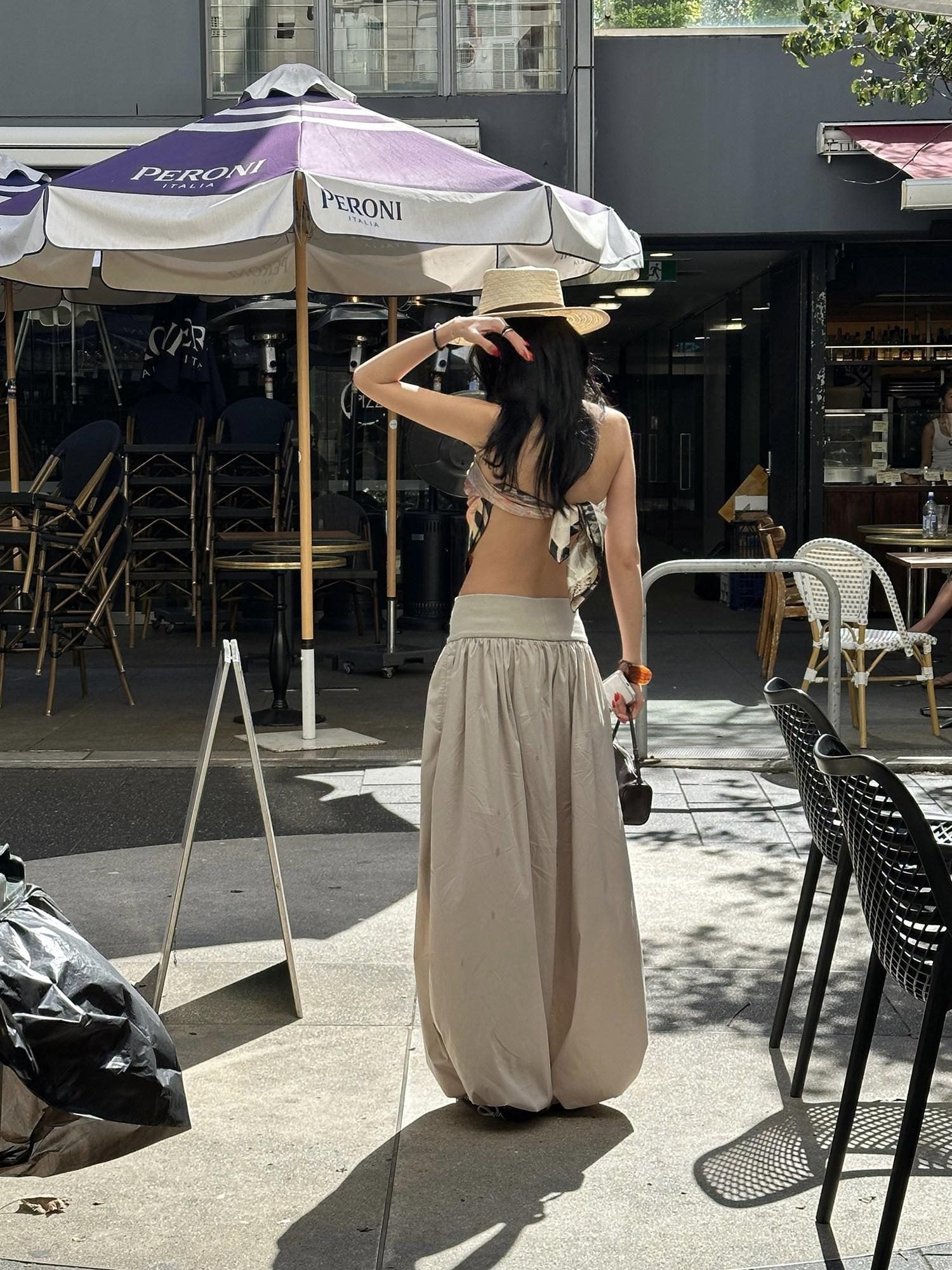 rovente Comfort Pocket Minimal Casual High Elastic Waist Women Grey Green Wide Leg Pants