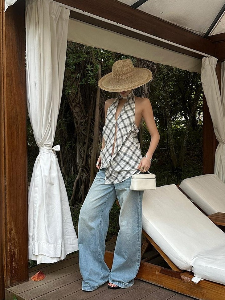 rovente Pure Cotton Slim Fit Versatile Plaid Spaghetti Strap Women Camisoles