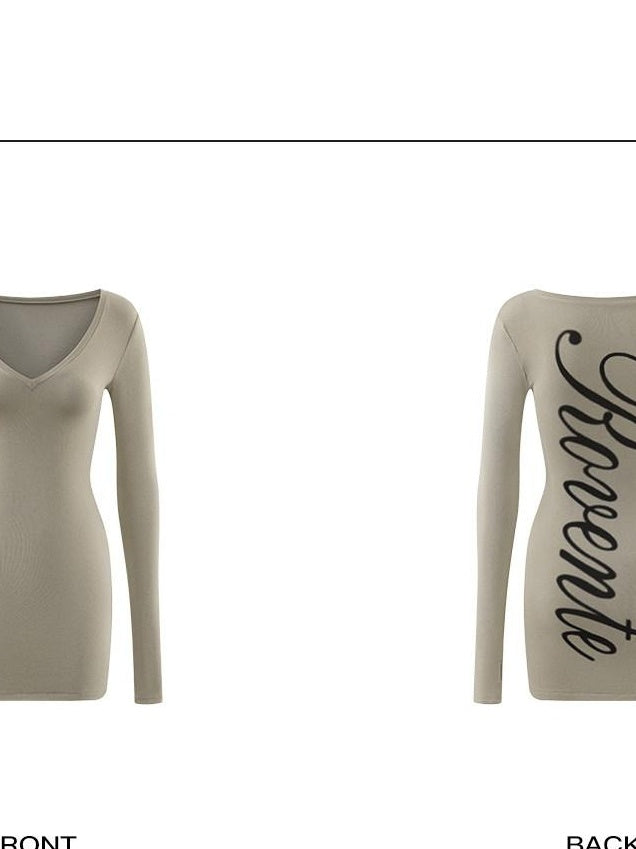 rovente V-neck Long Sleeve High Stretch Slim Fit Printed Casual Viscose Midi Desses