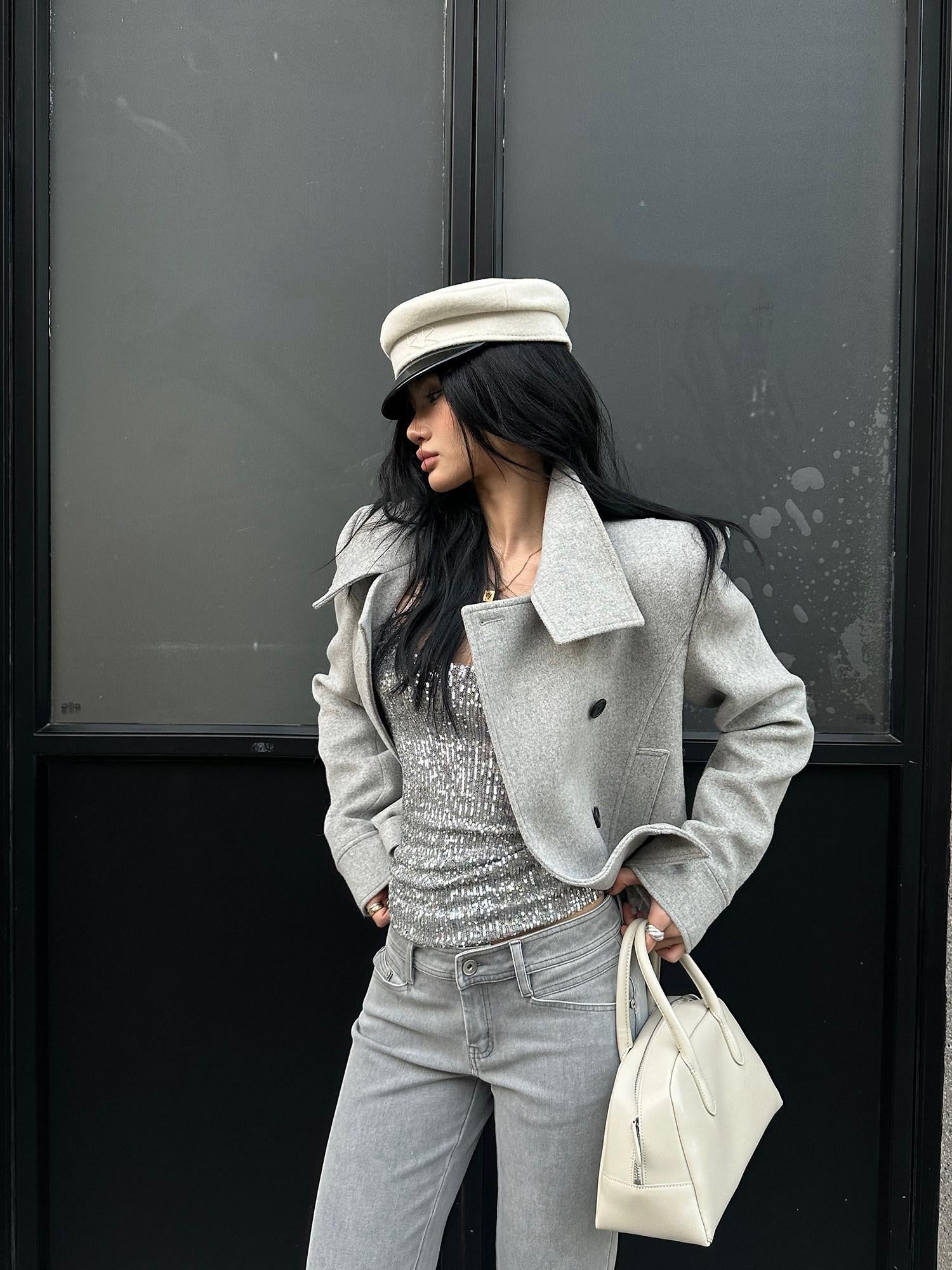rovente Shimmer Silver High Stretch Spaghetti Strap Slim U Neck Party Travel Camisoles