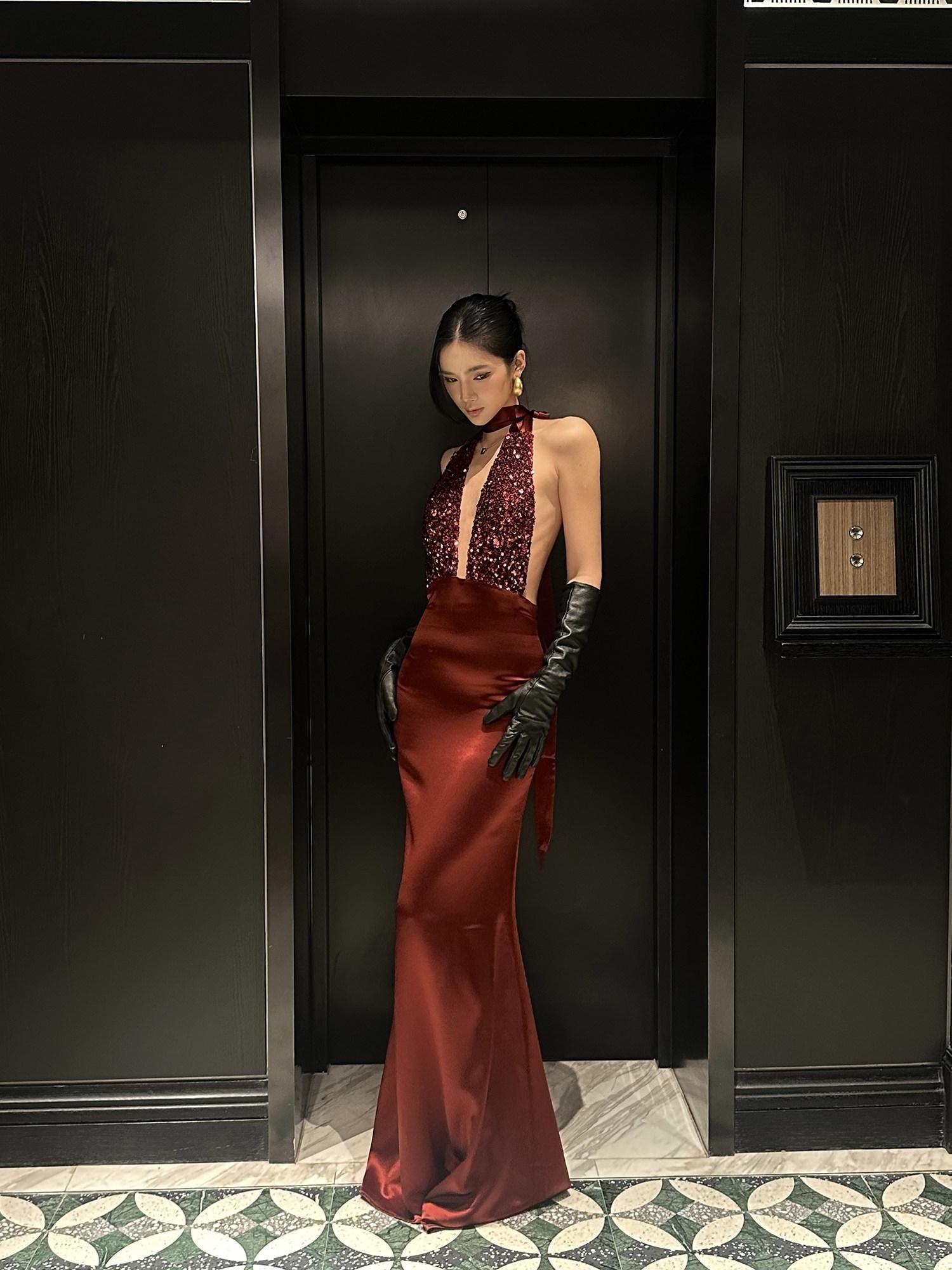 rovente Shimmer Sequin Halter Bodycon Sleeveless Women Evening Red Maxi Desses