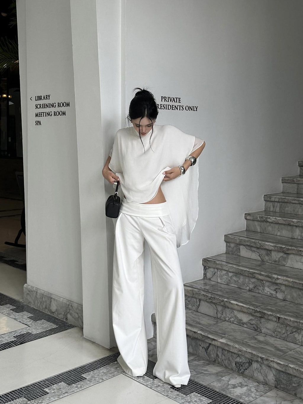 rovente High Waist White Polyester Commuter Straight Fit Young Adult Staight Pants
