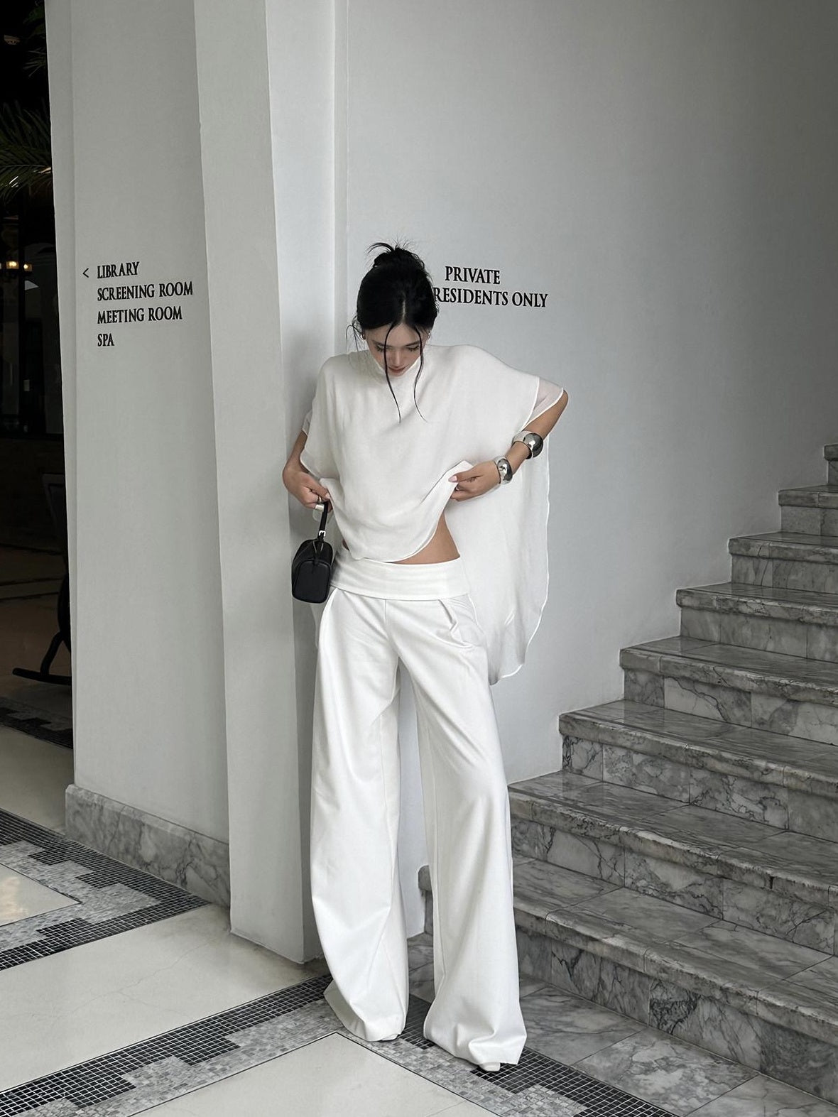 rovente High Waist White Polyester Commuter Straight Fit Young Adult Staight Pants