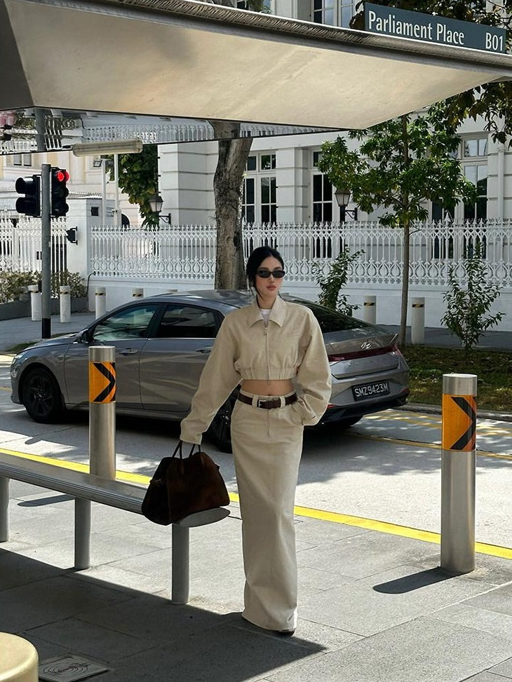 rovente 100 Percent Cotton Mid Waist Straight Side Slit Commuter Women Khaki Maxi Skits