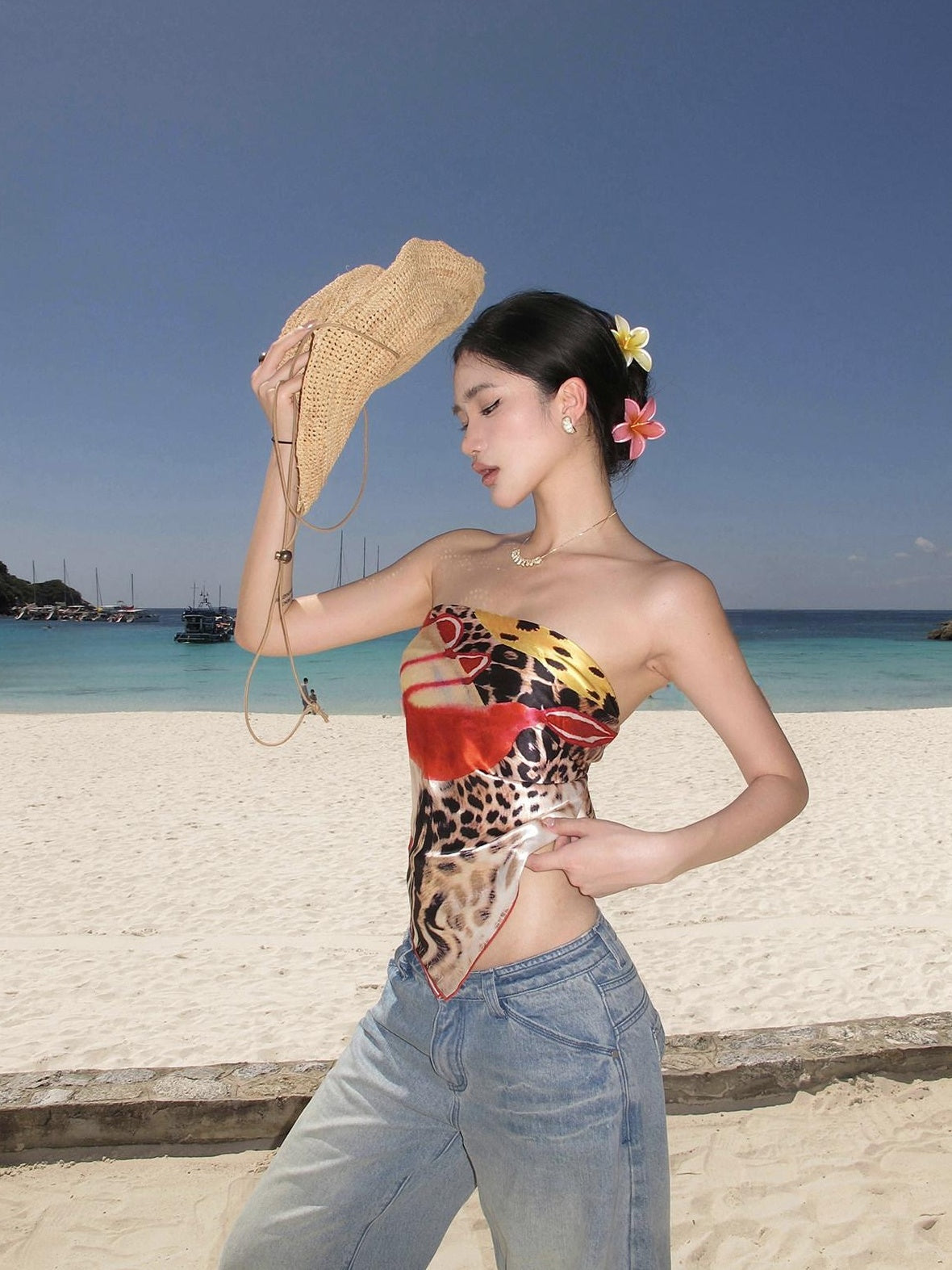 rovente 100 Percent Mulberry Silk Slim Animal Print Bandeau One Size Tube Tops