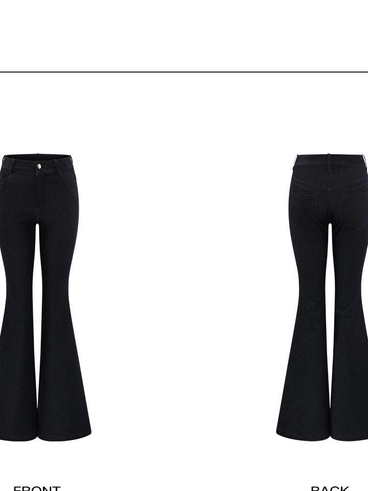 rovente Comfort Natural Waist Slim Fit Zipper Cotton Casual Women Blue Plain Flaed Jeans