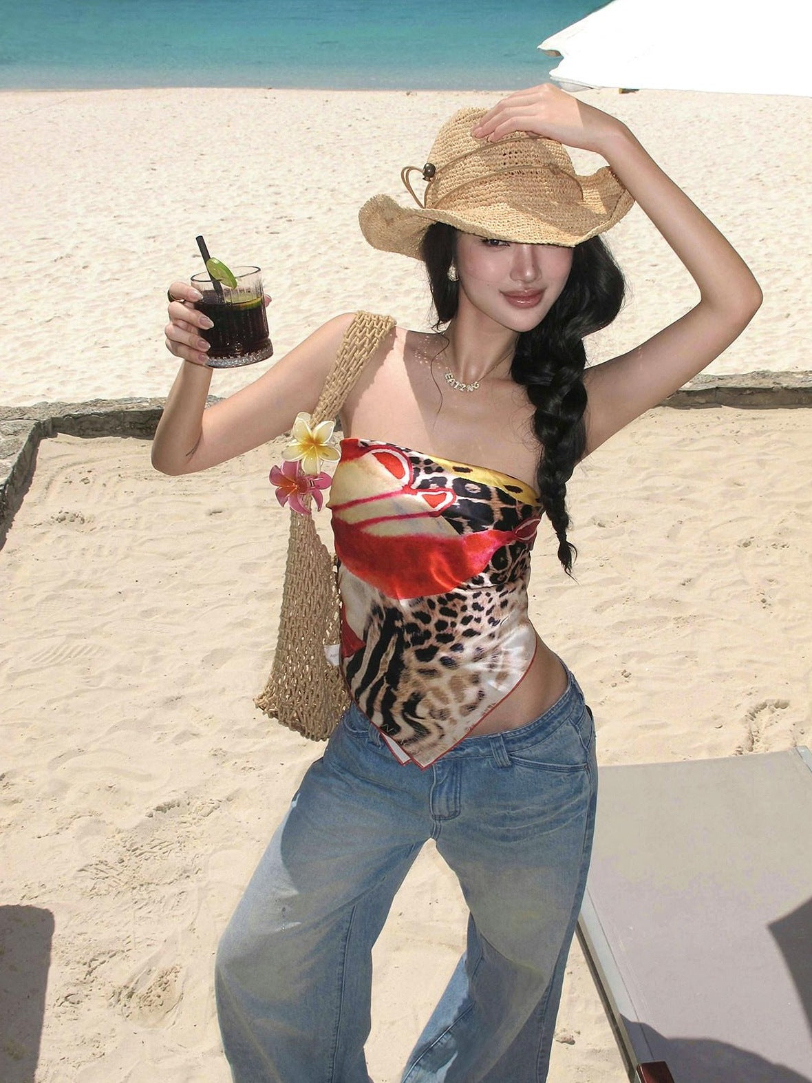 rovente 100 Percent Mulberry Silk Slim Animal Print Bandeau One Size Tube Tops