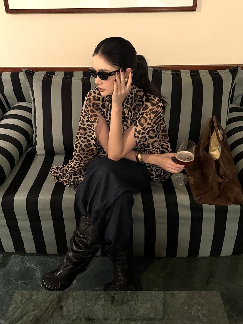 rovente 100 Percent Polyester Leopard High Neck Side Slit Button Shot Sleeve T-Shits