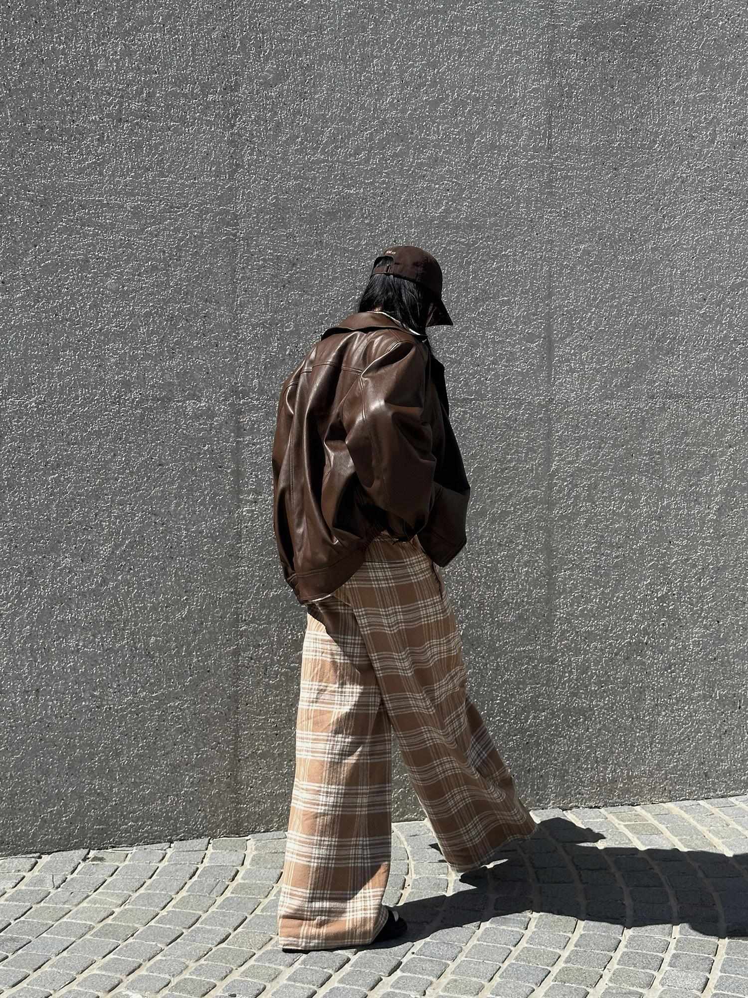rovente 100% Cotton Plaid Casual Relaxed Zipper Natural Waist Women Wide Leg Pants