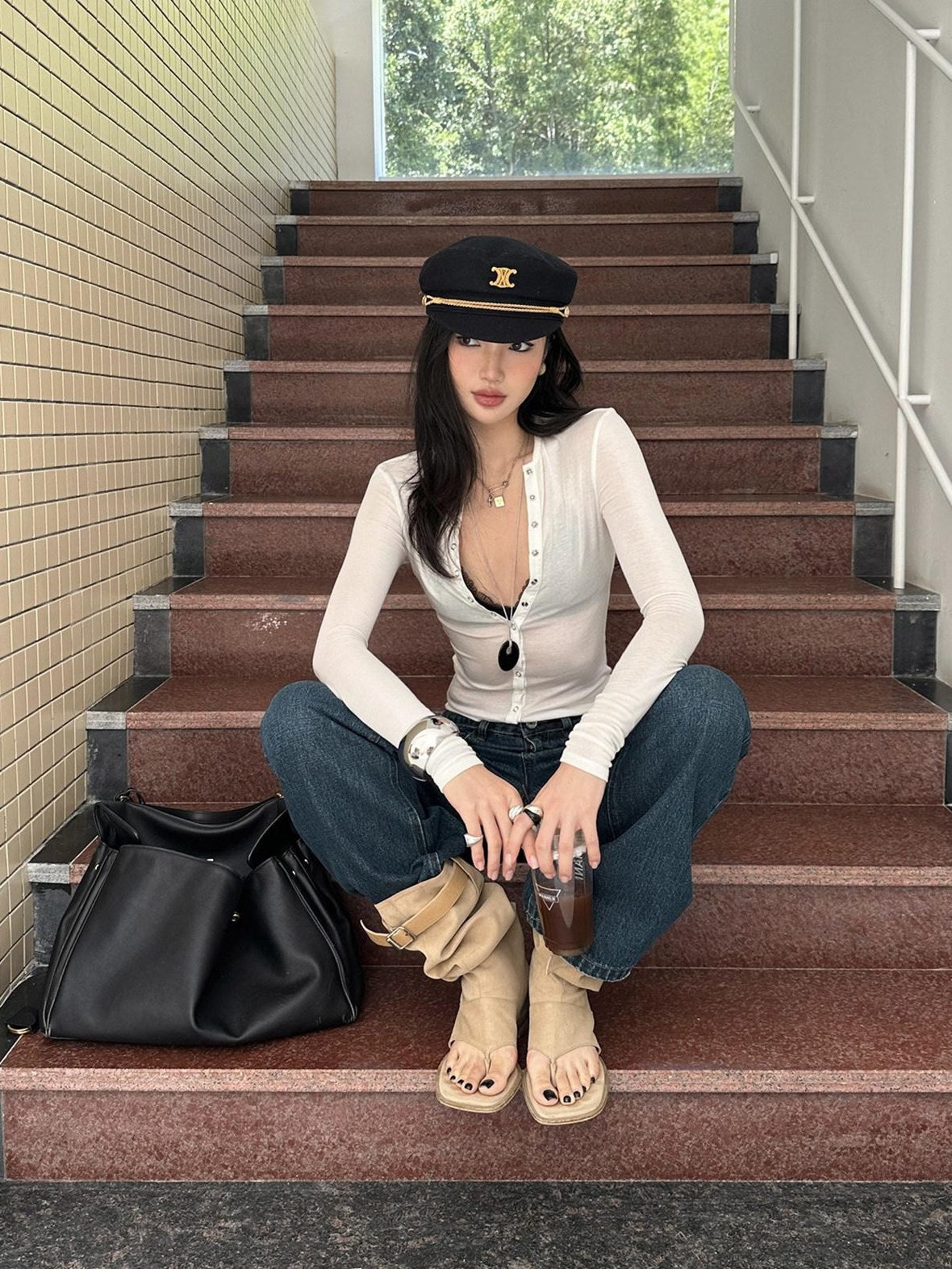 rovente Wool Cashmere Slim Knit Open Front Round Neck Women White Long Sleeve T-Shits