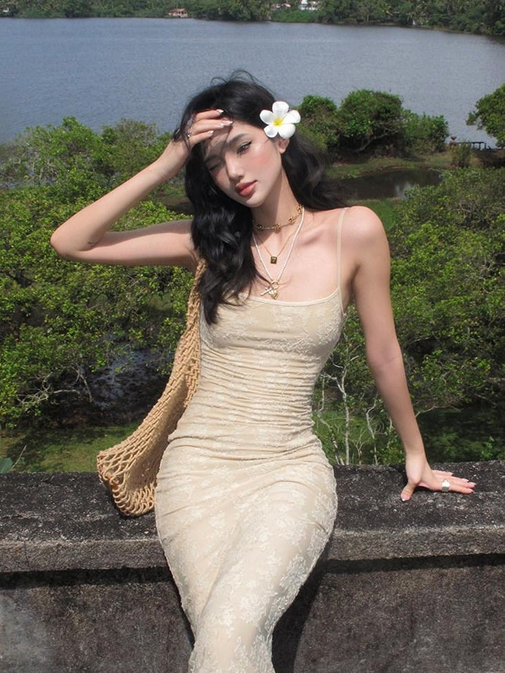 rovente Resort High Waist Sleeveless Bodycon Camisole Party Women Nude Maxi Desses