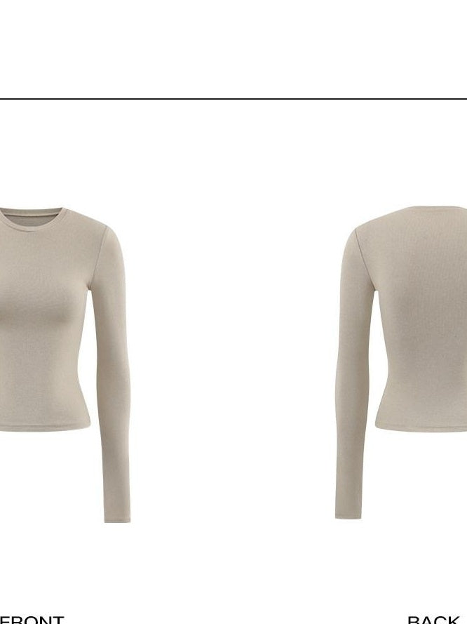 rovente Viscose Blend Slim Casual Round Neck Women Taupe Apricot Long Sleeve T-Shits