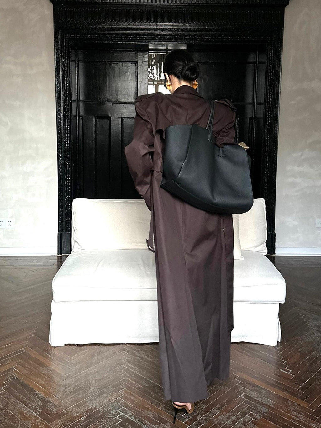 rovente Pure Cotton Longline Commuter Straight Cut Stand Collar Coffee Brown Tench Coats