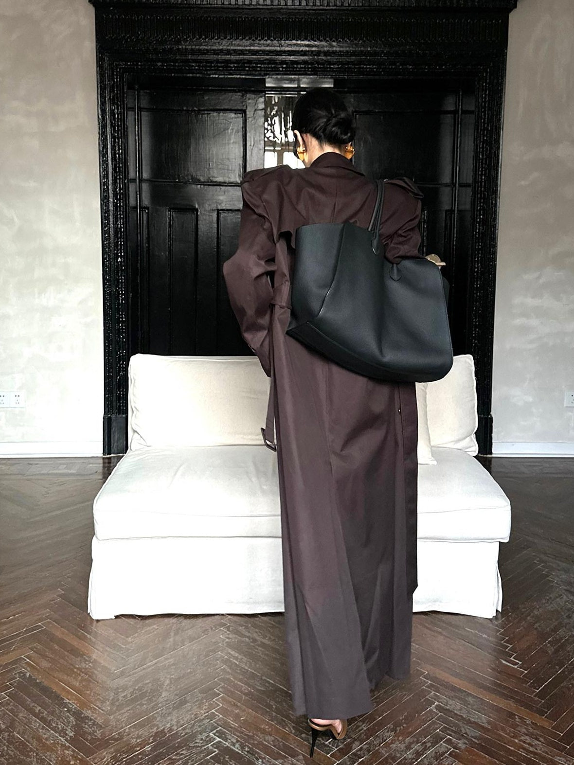 rovente Pure Cotton Longline Commuter Straight Cut Stand Collar Coffee Brown Tench Coats