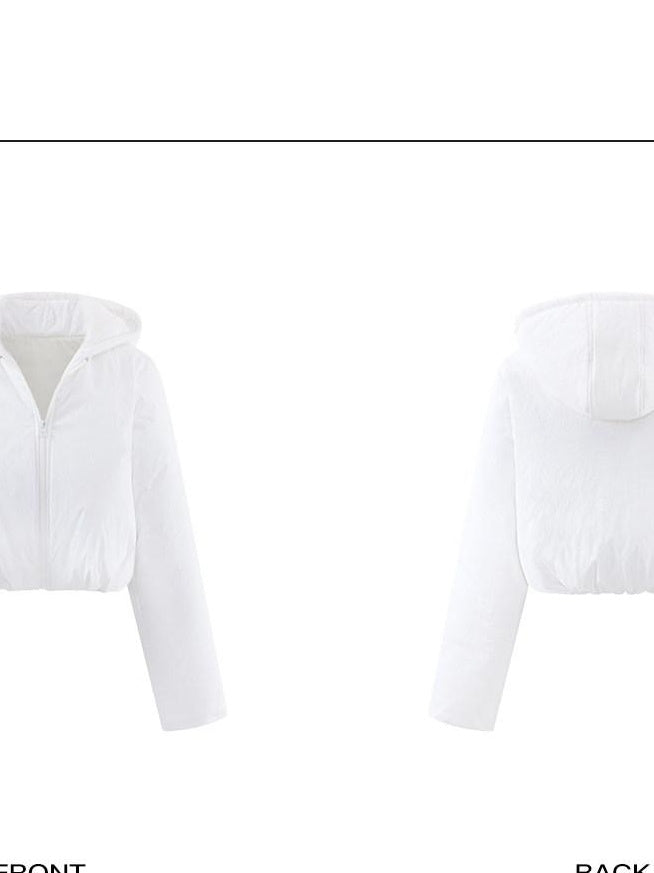 rovente Warm Thick Hooded Loose Minimal Commuter Nylon Zipper Pocket White Puffe Jackets