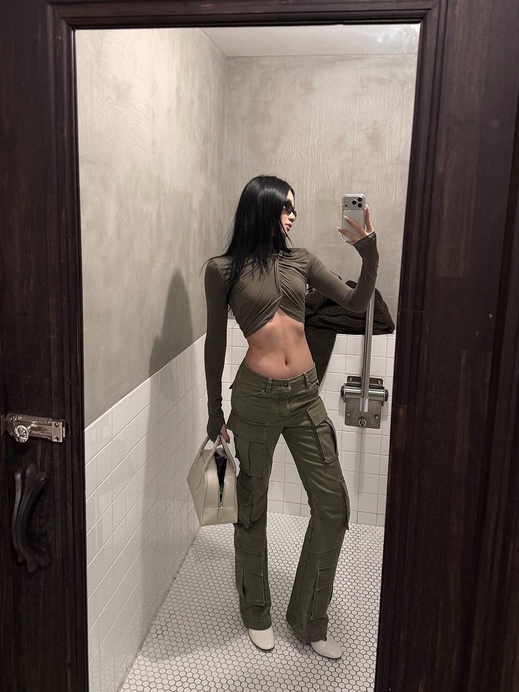rovente Pure Cotton Zipper Pocket Casual Cargo Straight Leg Women Green Cago Pants