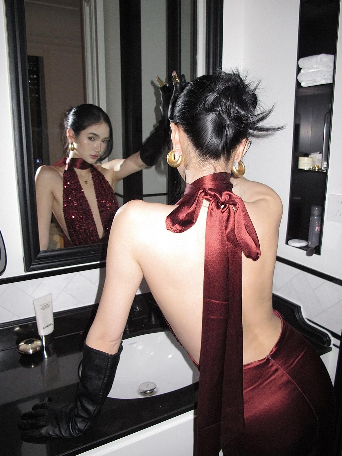 rovente Shimmer Sequin Halter Bodycon Sleeveless Women Evening Red Maxi Desses