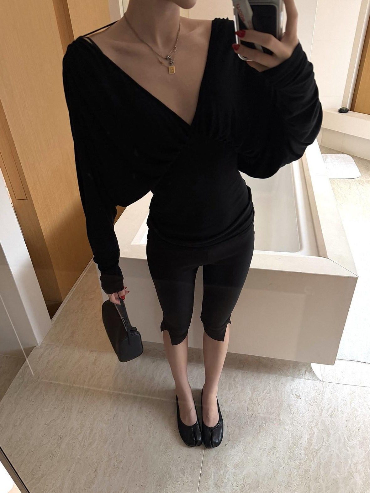 rovente Lyocell Wool V-neck Slim Fit Casual Women Solid Long Sleeve T-Shits
