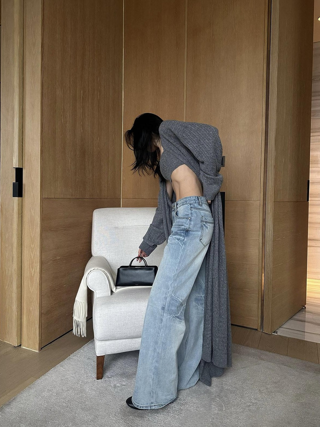 rovente Washed Cotton Relaxed Flare Pockets Natural Waist Women Denim Wide Leg Jeans