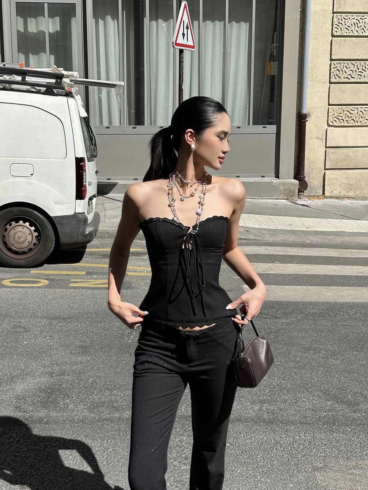 rovente Sexy Zipper Slim Fit Padded Black Tank Top For Women Camisoles